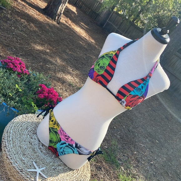 {VOLCOM} Waroses Triangle Halter & Reversible Bottoms Flower Bikini 👙 🌹 - Picture 9 of 11